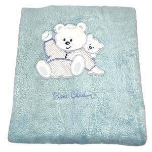 Vintage Pierre Cardin Mantas Spain baby  boy mink blanket teddy bear appliqué